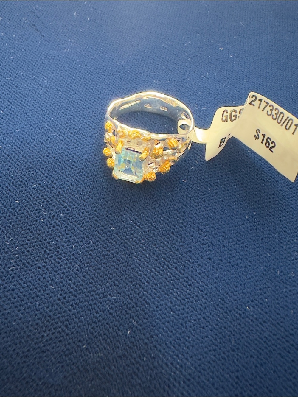 Sterling Silver 925 Gold-Accented Blue Cubic Zirconia Statement Ring
